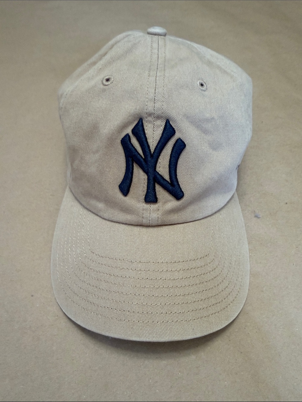 Beige Baseball Cap with Navy Logo